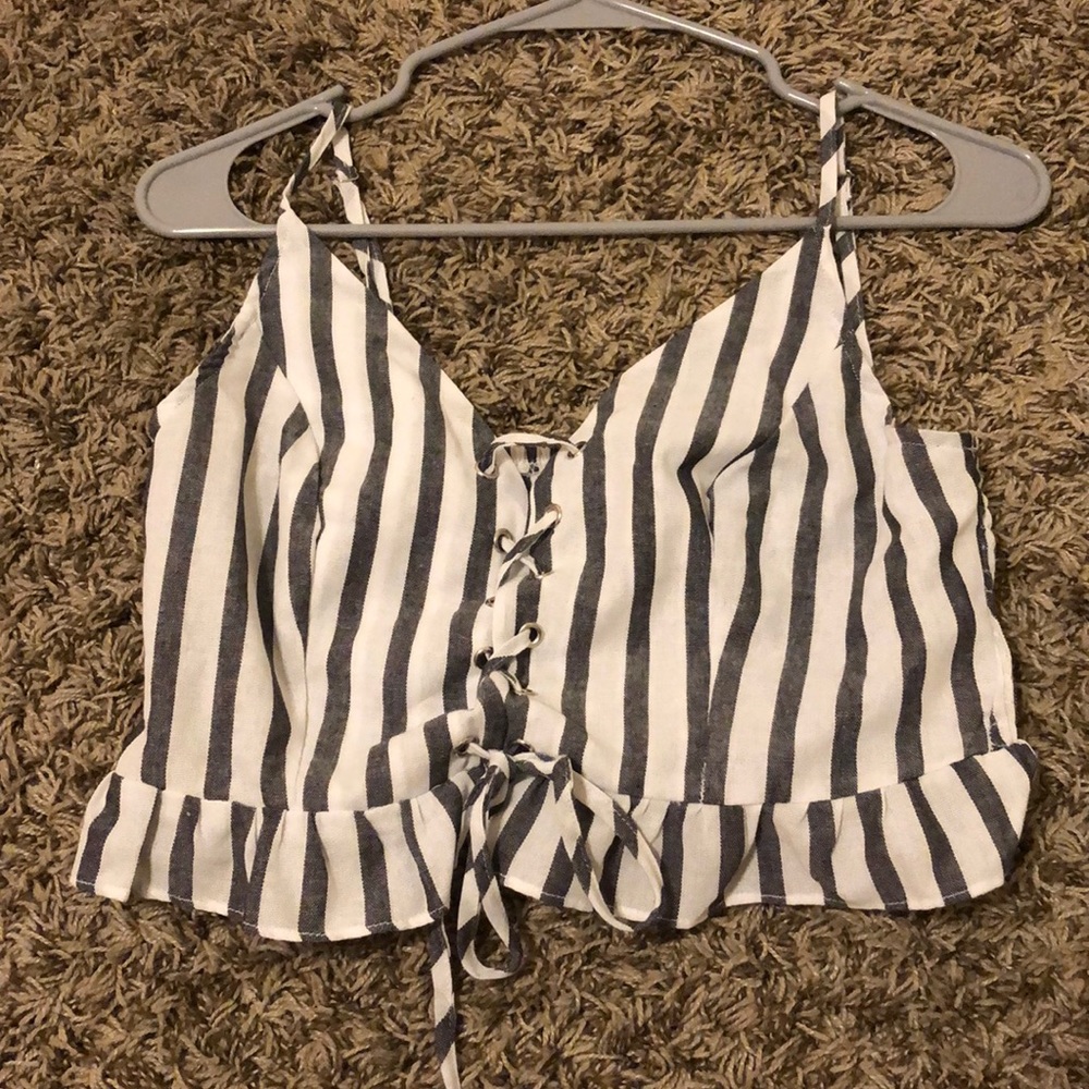 White and gray striped cropped tank top